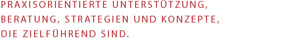 Praxisorientierte Unterstützung, Beratung, Strategien und Konzepte, 
die zielführend sind.